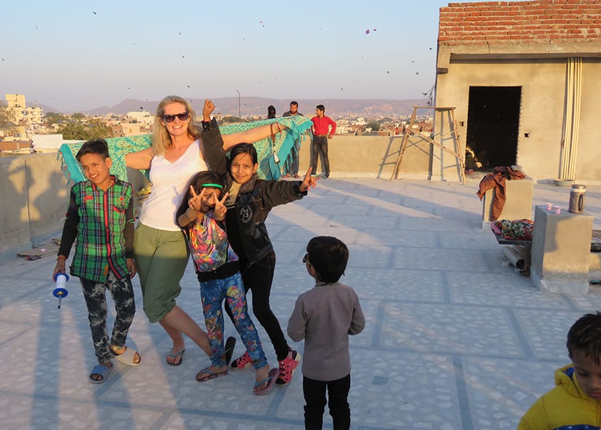 Larch with the children at the Kite Festival Jaipur