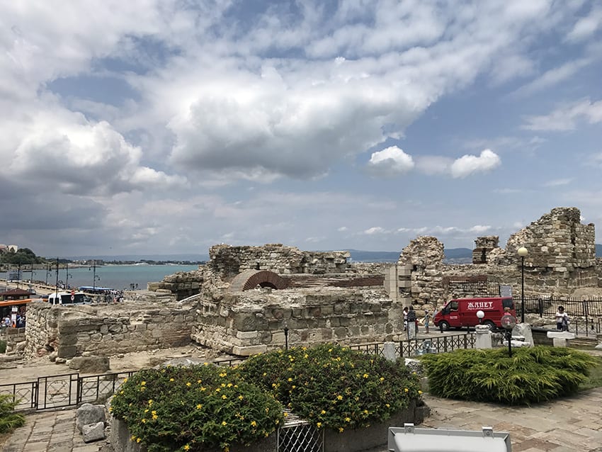 UNESCO site in Nessebar in Bulgaria featuring ruins next to the sea