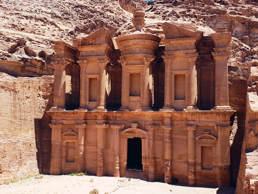 Petra Monastery carved out of rose coloured rock