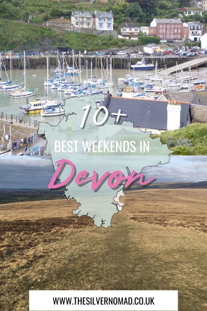 10+ best weekends in Devon with image of yachts in the harbour on top and the moors on bottom