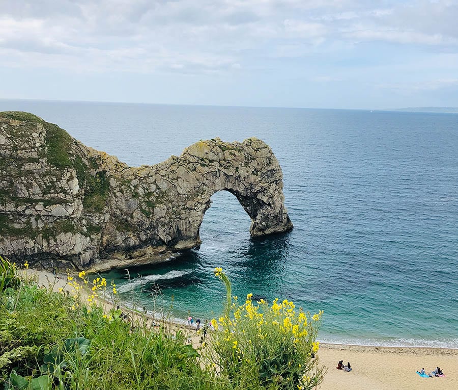 the icon rock formation of Durdle Door with the gap underneath the arch