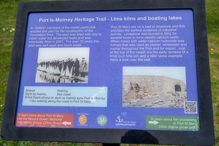 black rimmed information board giving information about Lime Kilns and boating lakes