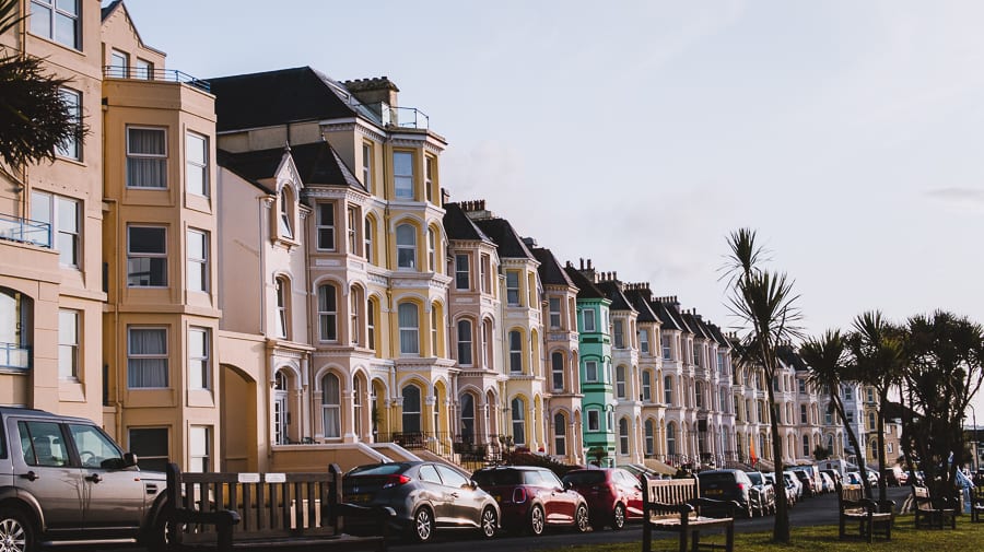 The ice-cream coloured houses along The Promenade in Port St Mary