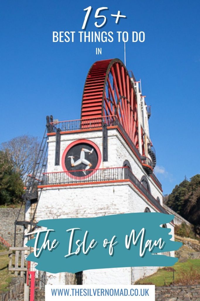 Photo of red water wheel with 15+ best things to do in the Isle of Man written on top