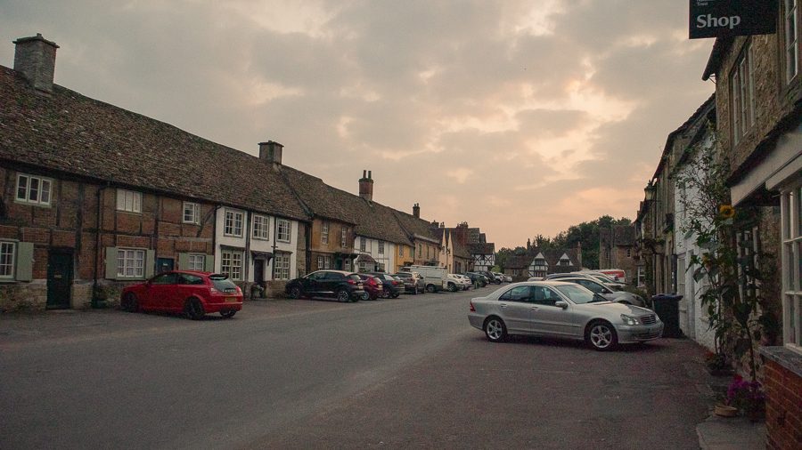 High Street in Lacock at dusk