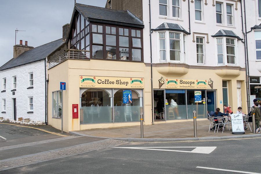 The cream building of Scoops in Strand Road, Port Erin, Isle of Man