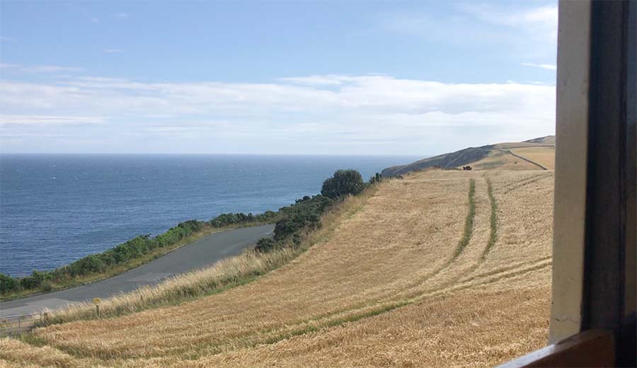 View from the steam train on the way back from Douglas of the coast