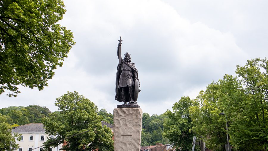 Winchester on of the cities outside London showing the statue of King Alfred