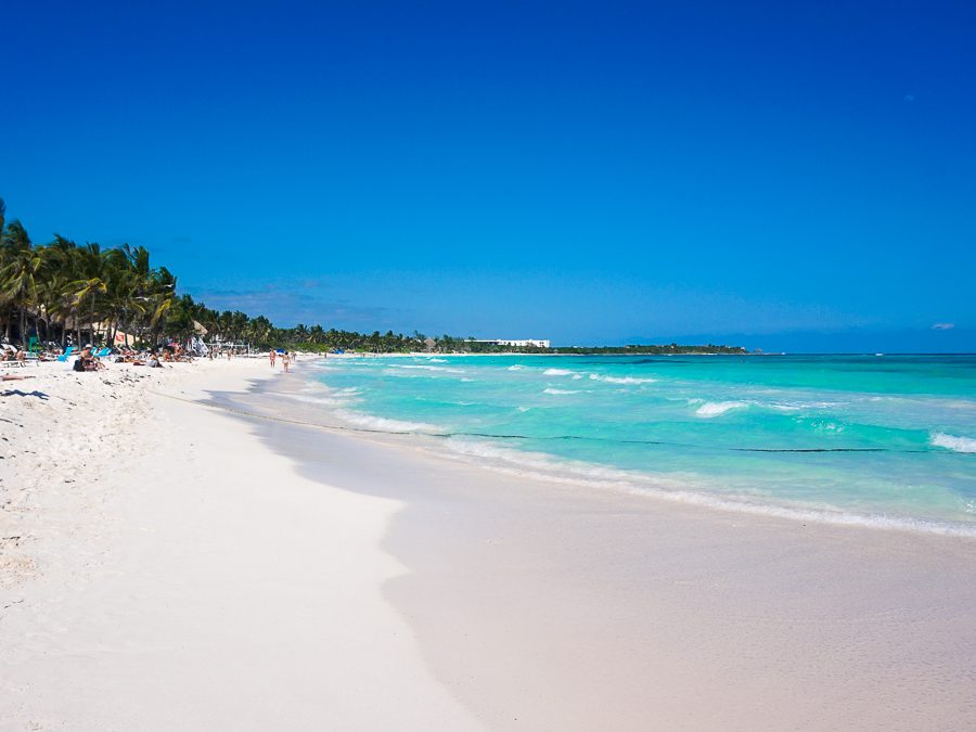 Playa del Carmen, white sandy palm-fringed beach with turquoise sea