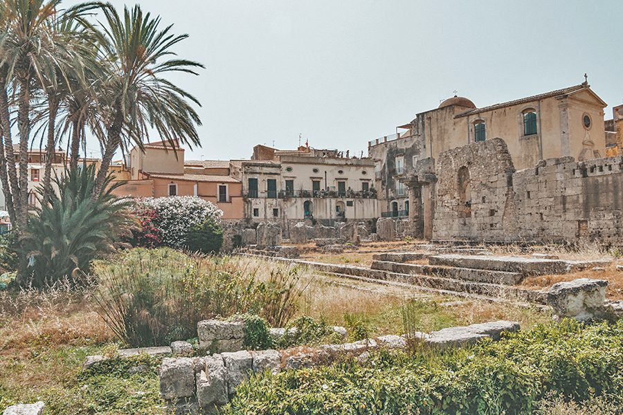 Ruins of Temple of Apollo in Ortigia Siracusa Sicily