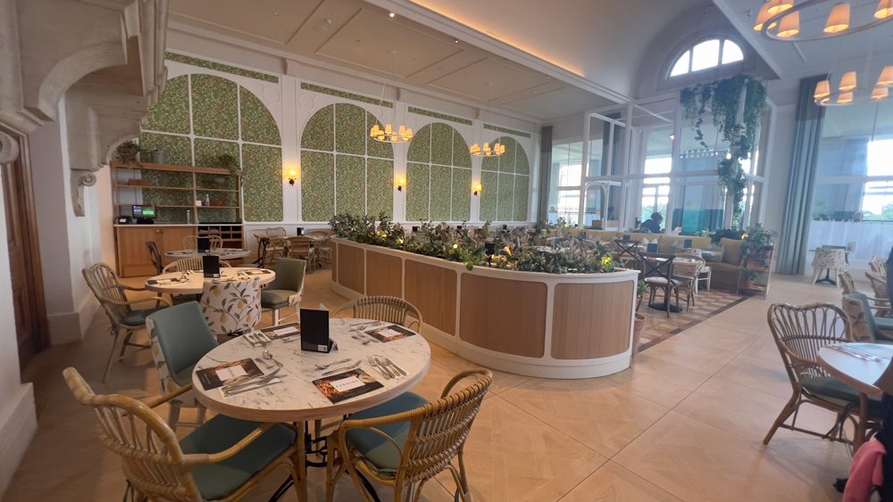 The Market Kitchen Restaurant with the arched windows, rattan furniture