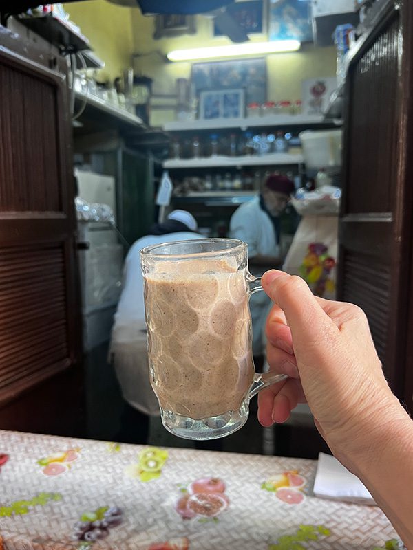 Nut milk in a glass mug