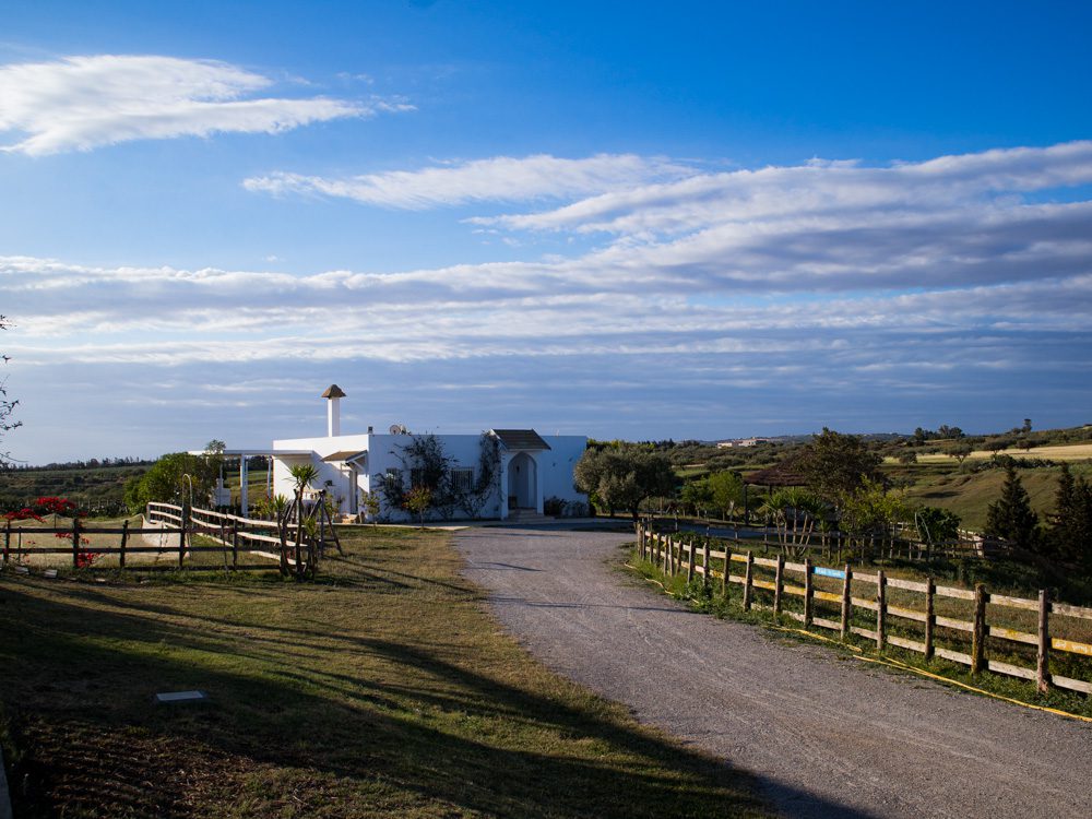 Lamia's white house with fenced gardens