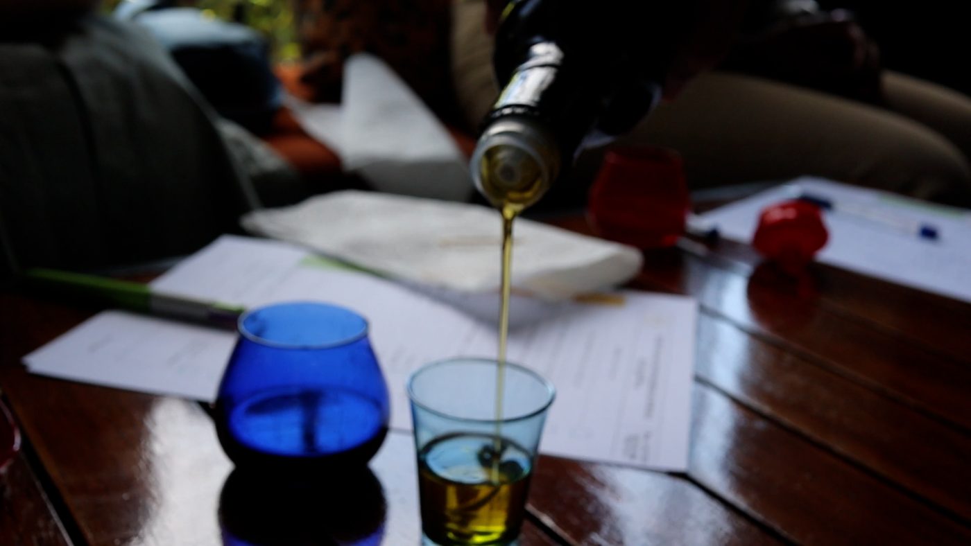Olive oil being poured to taste
