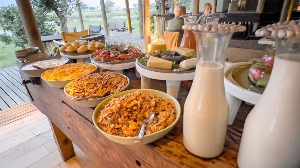 range of breakfast cereals, milks, chesses, salamis