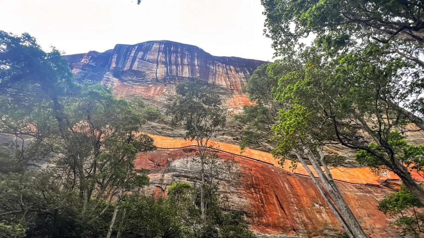 View of the rock face up to the summit from the base
