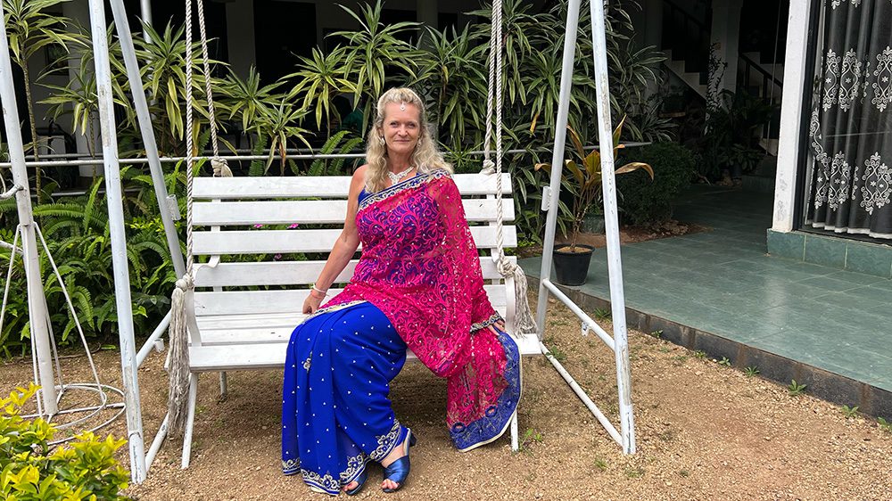 dressed up for the wedding in a borrowed sari