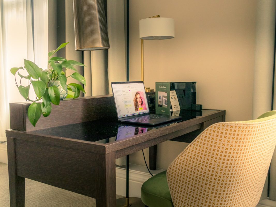 Ample space on the desk for laptop and work